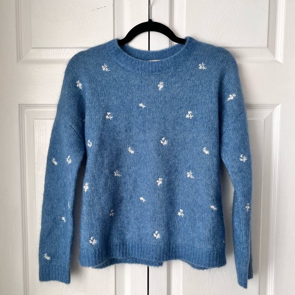 Sézane - “Hugh” Kid Mohair-Blend Jumper in Blue with Embroidered Flowers